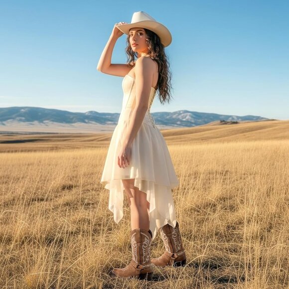 J's.o.l.e Women Brown Western Cowboy Boot Square Toe With Removable Buckle Strap - Picture 7 of 9